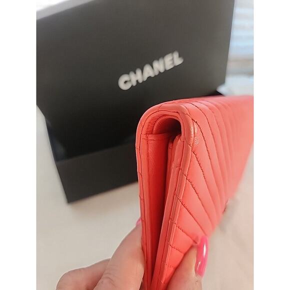 CHANEL Classic Long Flap Bifold Wallet Lamb Skin Authentic HTF Pink - Picture 6 of 12